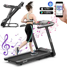 Costway - 4.75HP Folding Treadmill w/Preset Programs Touch Screen Voice/APP/Remote Control - Black