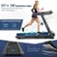 The text on the image is grouped and corrected as follows:

"51"x 18" RUNNING AREA: Extra-long and extra-wide running belt for safer exercise.
6-POINT BUFFER SYSTEM: Absorb Shock Protect Knees.
SuperFit: SuperFit 51" 18" 5-layer Elastic and Slip-resistant Belt."