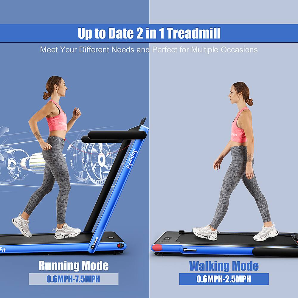 Up to Date 2 in 1 Treadmill: Meet Your Different Needs and Perfect for Multiple Occasions. P Q SuperFit. Running Mode: 0.6MPH-7.5MPH. Walking Mode: 0.6MPH-2.5MPH.