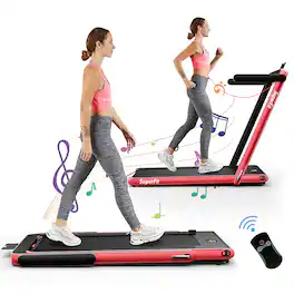 Costway - Up To 7.5MPH 2.25HP 2 in 1 Single Display Screen Treadmill Remote Control W/ APP Control Speaker - Red