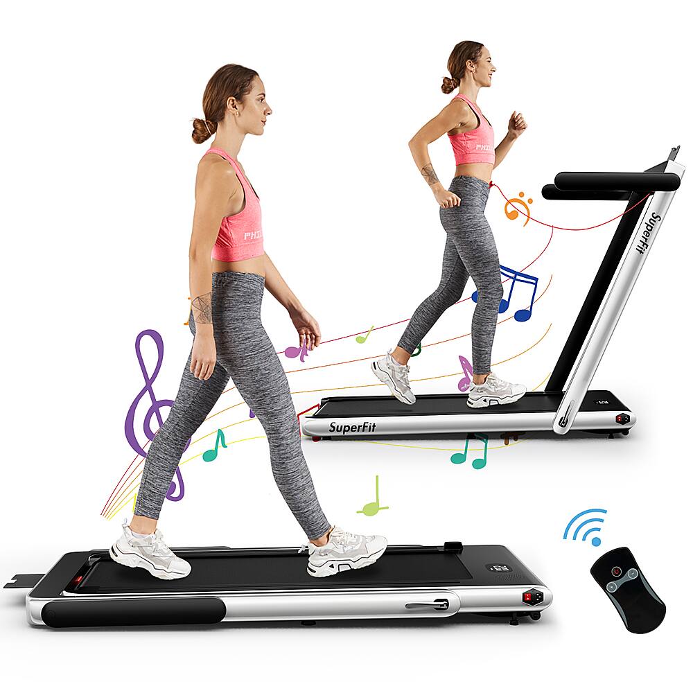 Costway - Up To 7.5MPH 2.25HP 2 in 1 Single Display Screen \Treadmill W/ Speaker Remote Control APP - Silver