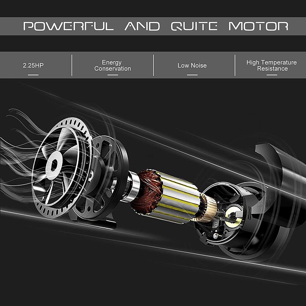 The text on the image reads "POWERFUL AND QUITE MOTOR 2.25HP Energy Conservation Low Noise High Temperature Resistance."