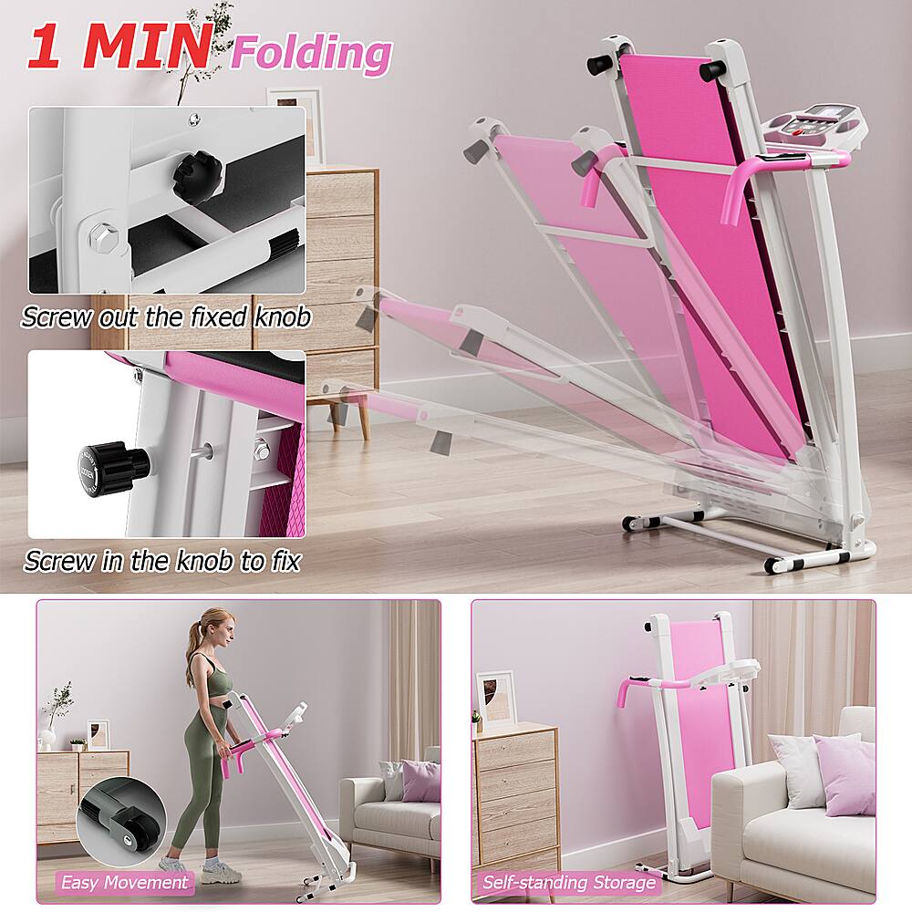 1 MIN Folding:
1. Screw out the fixed knob
2. Screw in the knob to fix

Easy Movement:
1. Easy movement

Self-standing Storage:
1. Self-standing storage

The text on the image is grouped and corrected as follows:

1. 1 MIN Folding:
- Screw out the fixed knob
- Screw in the knob to fix
2. Easy Movement:
- Easy movement
3. Self-standing Storage:
- Self-standing storage