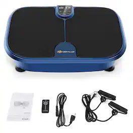 Costway - Mini Vibration Plate Fitness Exercise Machine with Remote Control Loop Bands - Black/ Blue