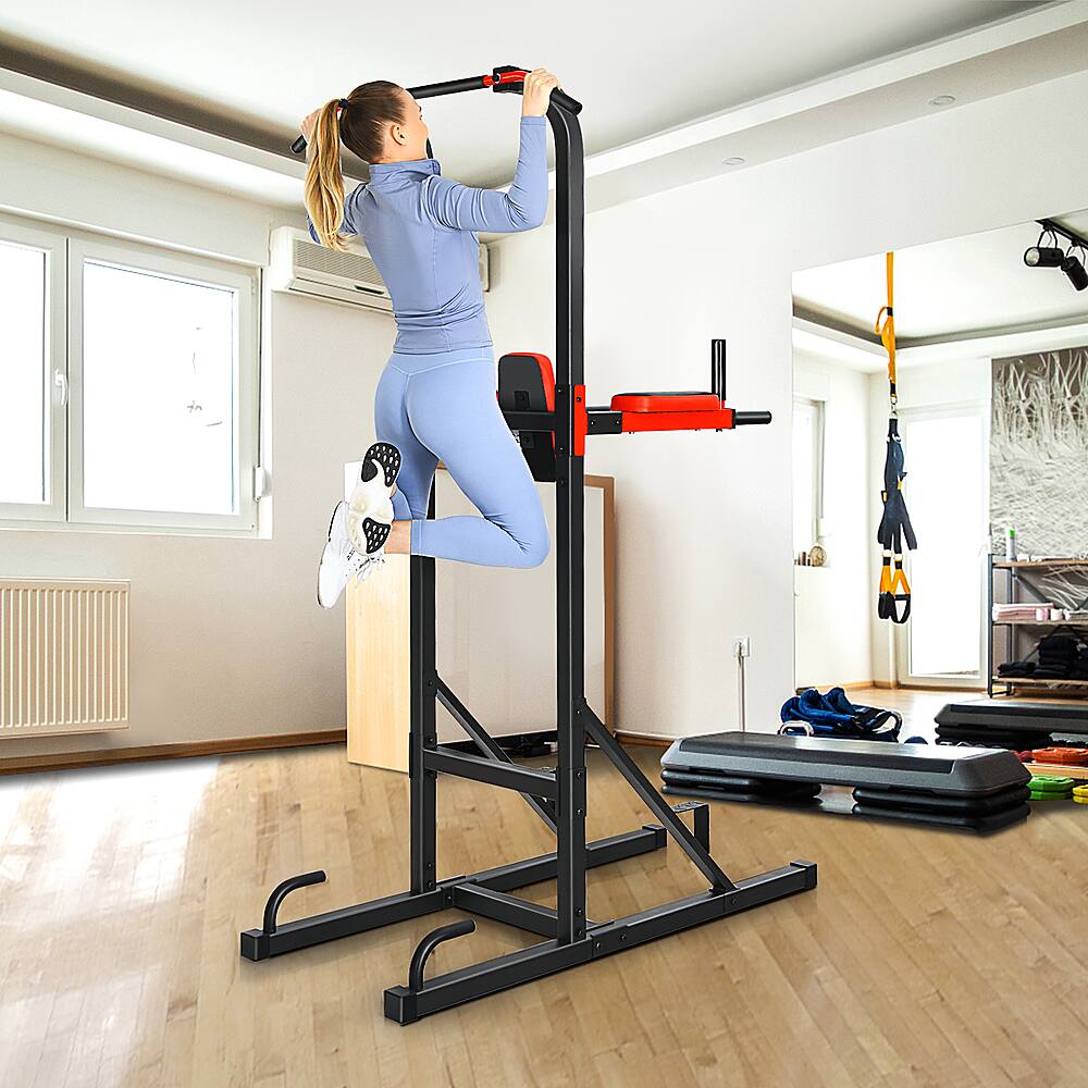 Alt View 17. Costway - Multi-function Power Tower Pull Up Bar Dip Stand Home Gym Full-body Workout - Black/Red.