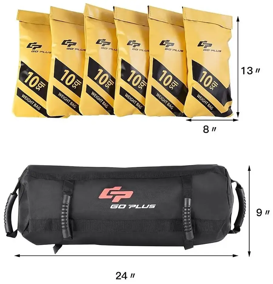 The image shows a group of bags and a bag with the text "Go Plus" on it. The bags are stacked on top of each other, and there are several of them. The bags are labeled with the text "10" and "10" on them, indicating their weight. The bag with the "Go Plus" text is placed next to the stack of bags, and it is also labeled with the text "8" and "24".
