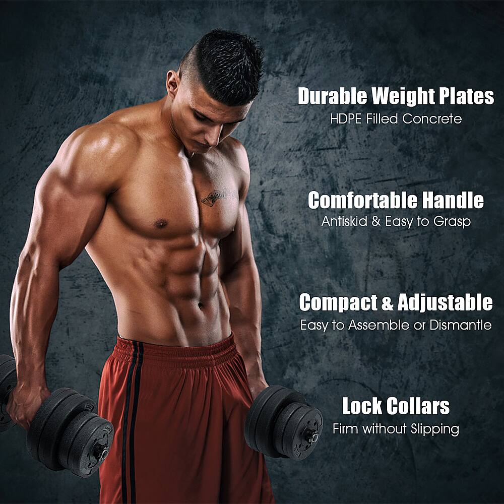 Durable Weight Plates: HDPE Filled Concrete
Comfortable Handle: Antiskid & Easy to Grasp
Compact & Adjustable: Easy to Assemble or Dismantle
Lock Collars: Firm without Slipping