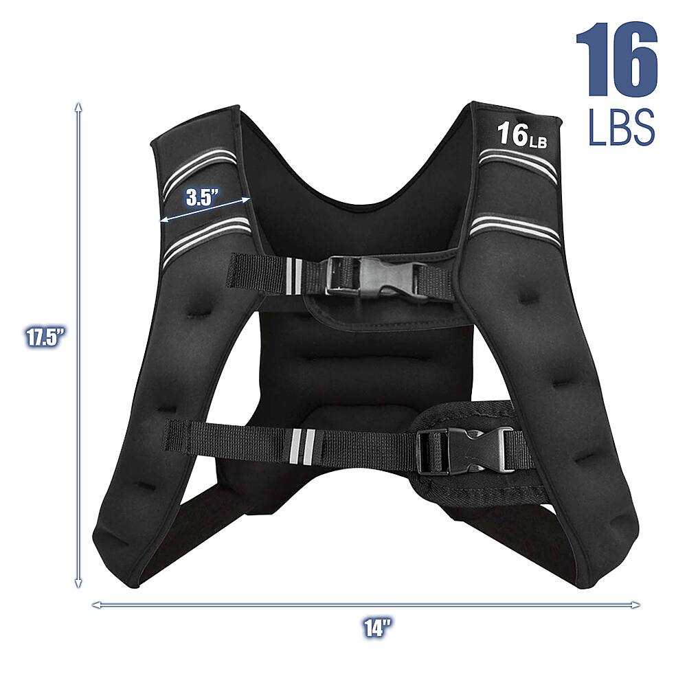 The text on the image reads: "16 16LB LBS 3.5" 17.5" DI 14"". This information suggests that the item is a 16-pound weight vest, with a size of 3.5 inches and a diagonal length of 17.5 inches. The vest is designed for a 14-inch diagonal.