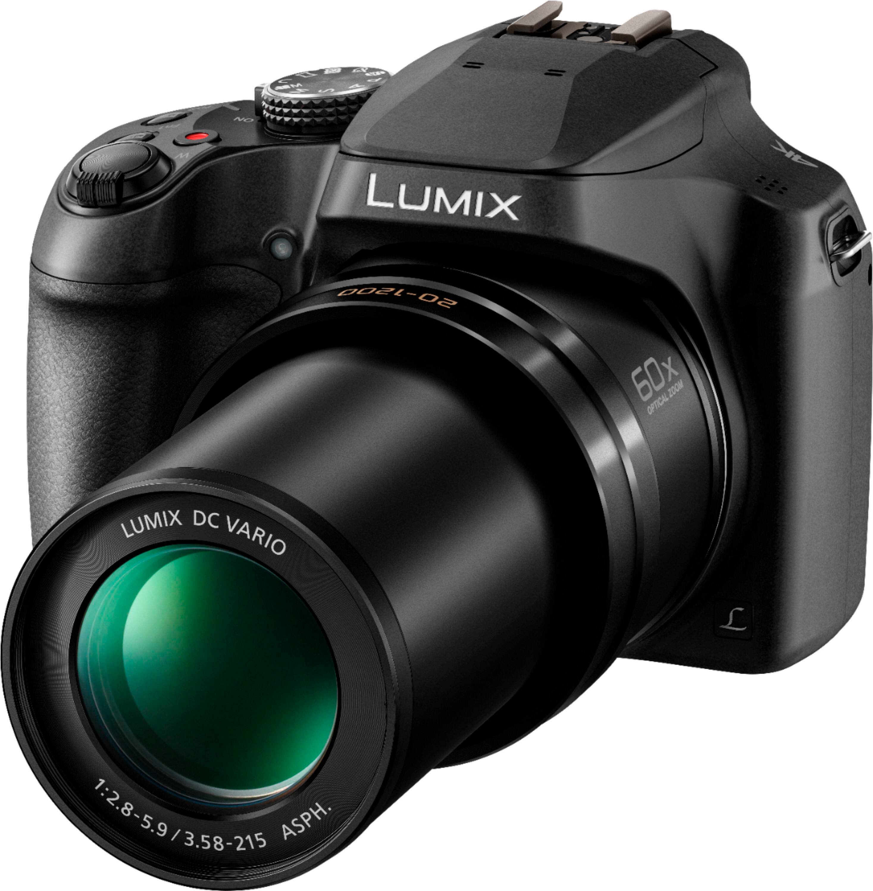 A Lumix DC Vario 1:2.8-5.9 50-500 500 02 60x optical zoom camera with a 3.58-215 ASPH lens.