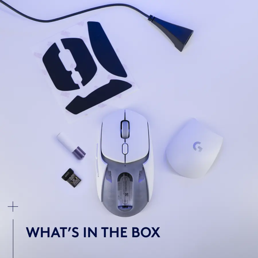 What's in the box: A computer mouse, a mouse pad, and a computer speaker.