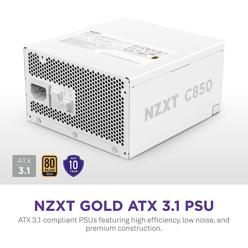 NZXT C850 ATX 3.1 80 PLUS GOLD 10 YEAR WARRANTY ATX 3.1 compliant PSUs featuring high efficiency, low noise, and premium construction.