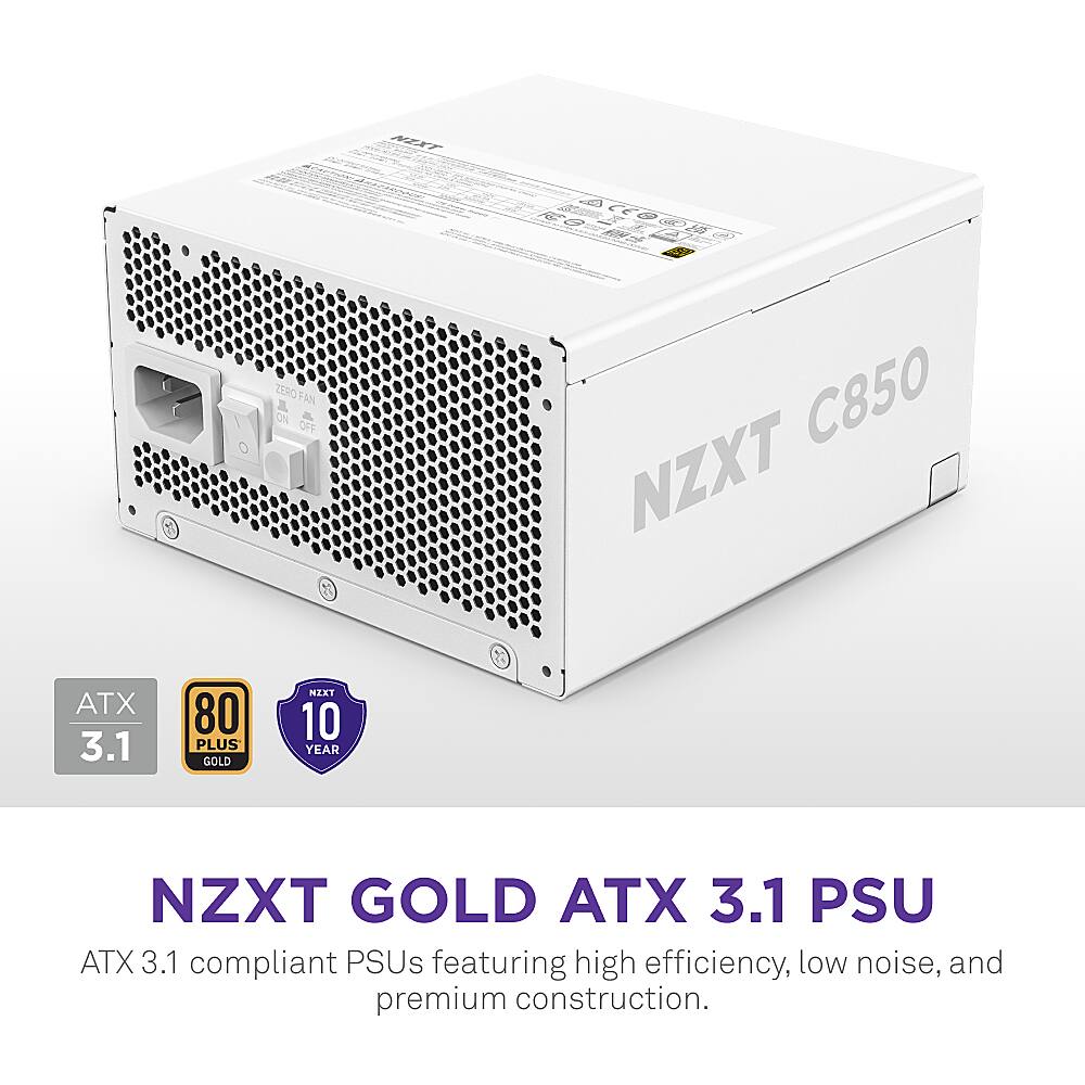NZXT C850 ATX 3.1 80 PLUS GOLD 10 YEAR WARRANTY ATX 3.1 compliant PSUs featuring high efficiency, low noise, and premium construction.
