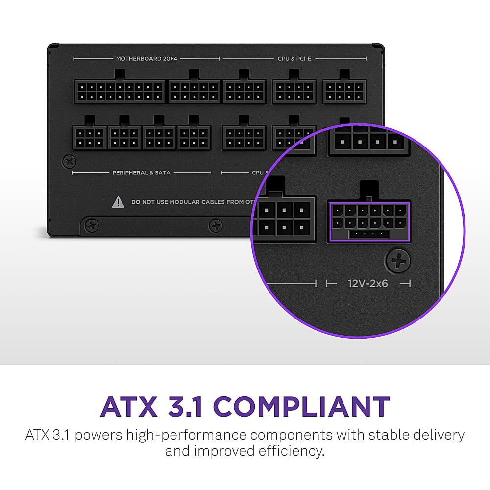 The text on the image reads: "ATX 3.1 powers high-performance components with stable delivery and improved efficiency."