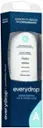 The image features a white box with a blue label that says "everydrop" on it. The box is certified to reduce 74 contaminants and is designed to be used as a refrigerator filter. The label also indicates that the product is compatible with various brands, including Whirlpool, Maytag, Amana, and KitchenAid. The box is likely intended to be used with a refrigerator's ice and water dispenser.