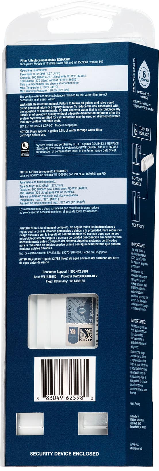 The image features a blue box with a barcode on it, which is likely a product package. The box contains a bottle of water, and the barcode indicates that it is a security-enhanced product. The box also has a label on it, providing information about the product.