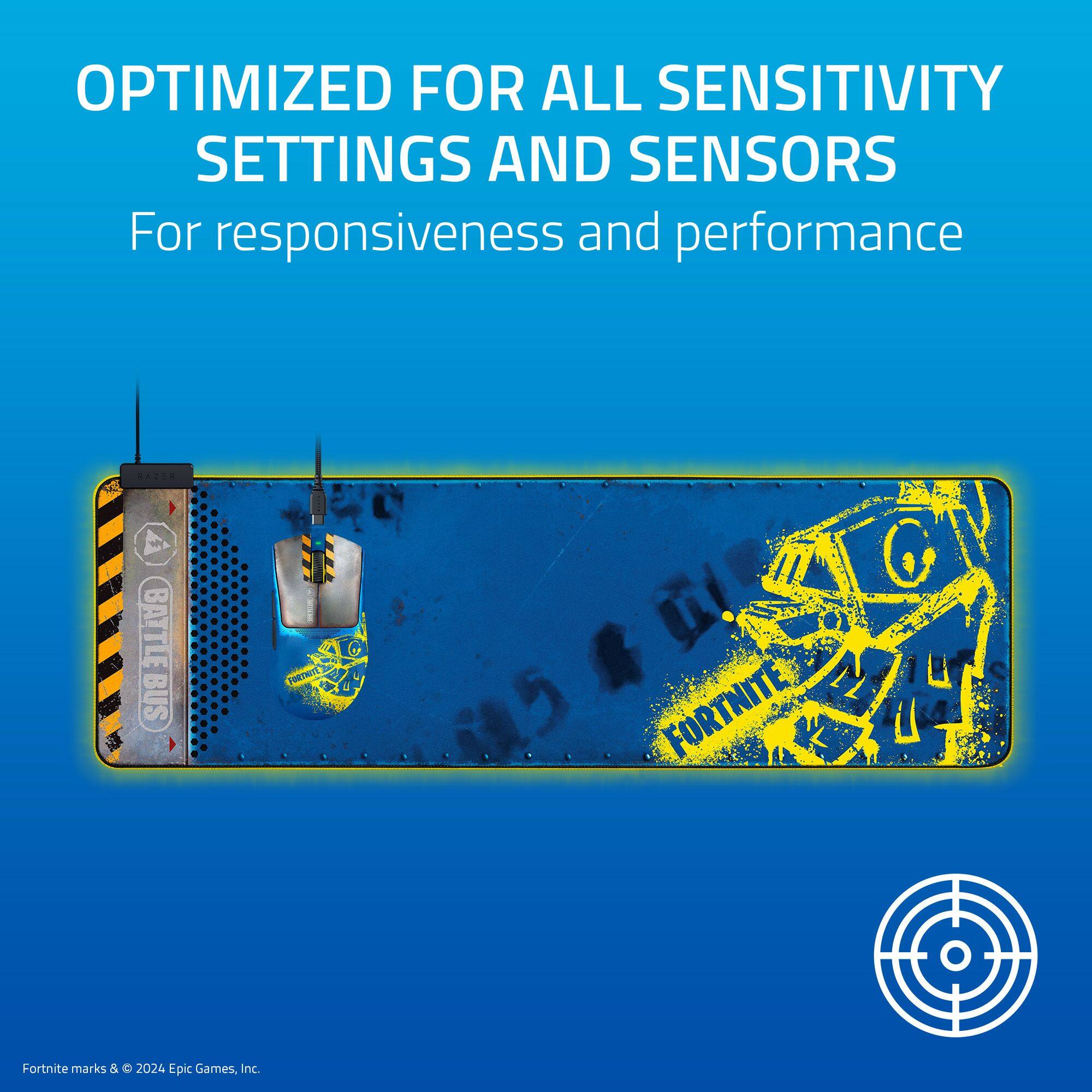 The text on the image reads: "Optimized for all sensitivity settings and sensors for responsiveness and performance."