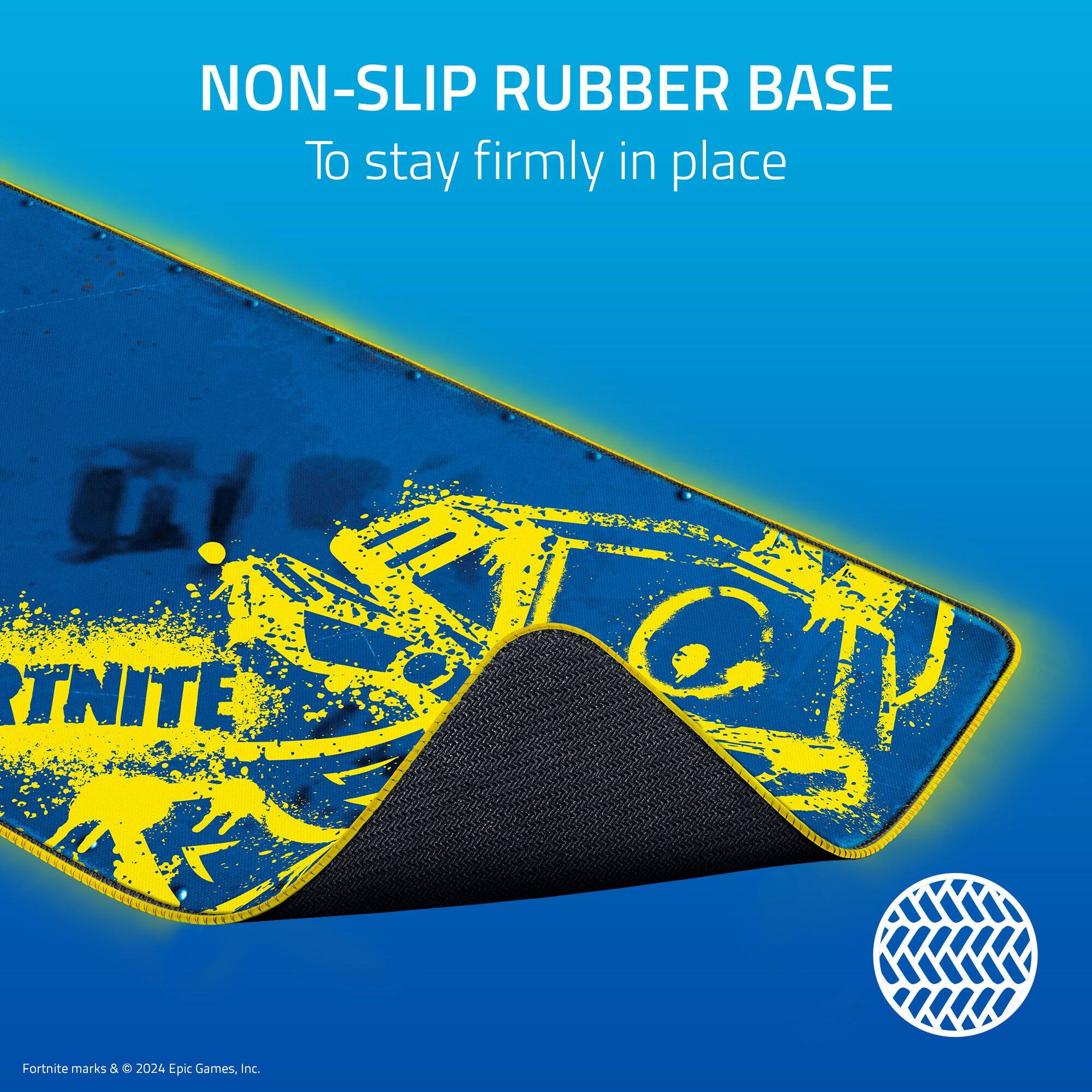 NON-SLIP RUBBER BASE TO STAY FIRMLY IN PLACE. GI TNITE. Fortnite marks & o 2024 Epic Games, Inc.