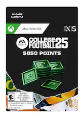 IN-GAME CURRENCY Xbox Series XS EA COLLEGE SPORTS FOOTBALL 25 5850 POINTS P P O P. EVERYONE Search for more detailed E rating at esrb.org summaries ESRB In-Game Purchases (Includes Random Items) Users Interact 00