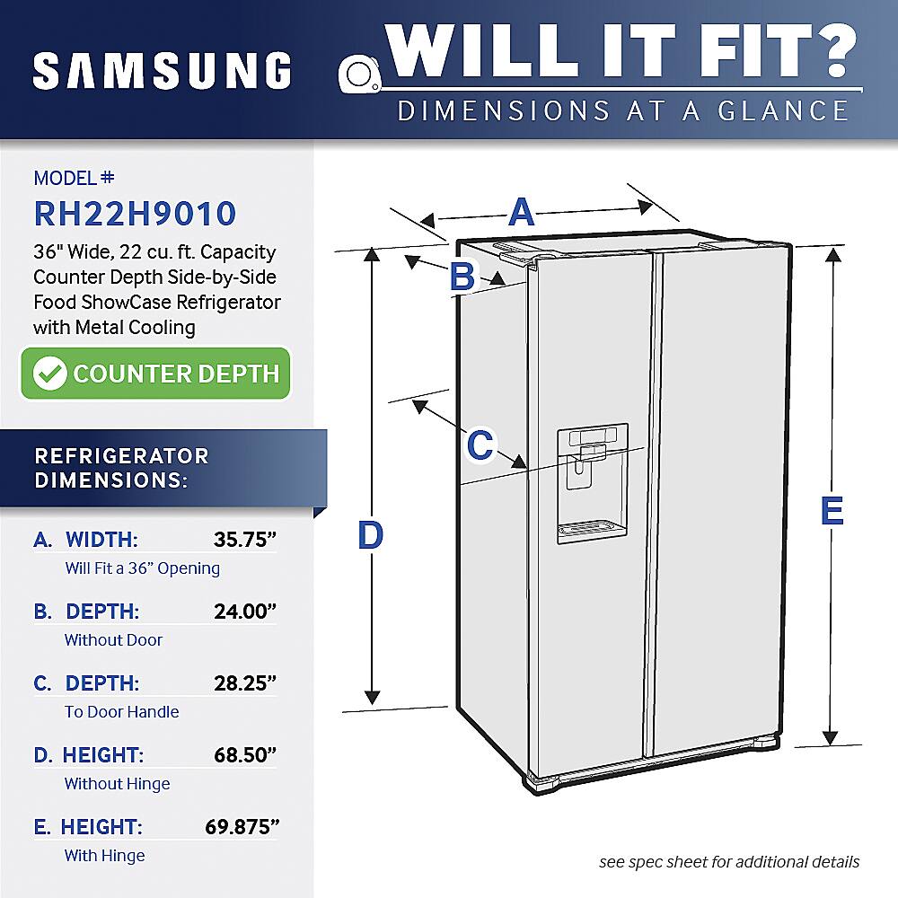 Alt View 20. Samsung - 21.5 Cu. Ft. Side-by-Side Counter Depth Fingerprint Resistant Refrigerator with Food ShowCase - Stainless steel.