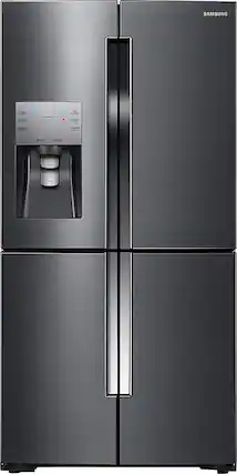 Front. Samsung - 22.5 cu. ft. 4-Door Flex French Door Counter Depth Refrigerator with Convertible Zone - Black stainless steel.