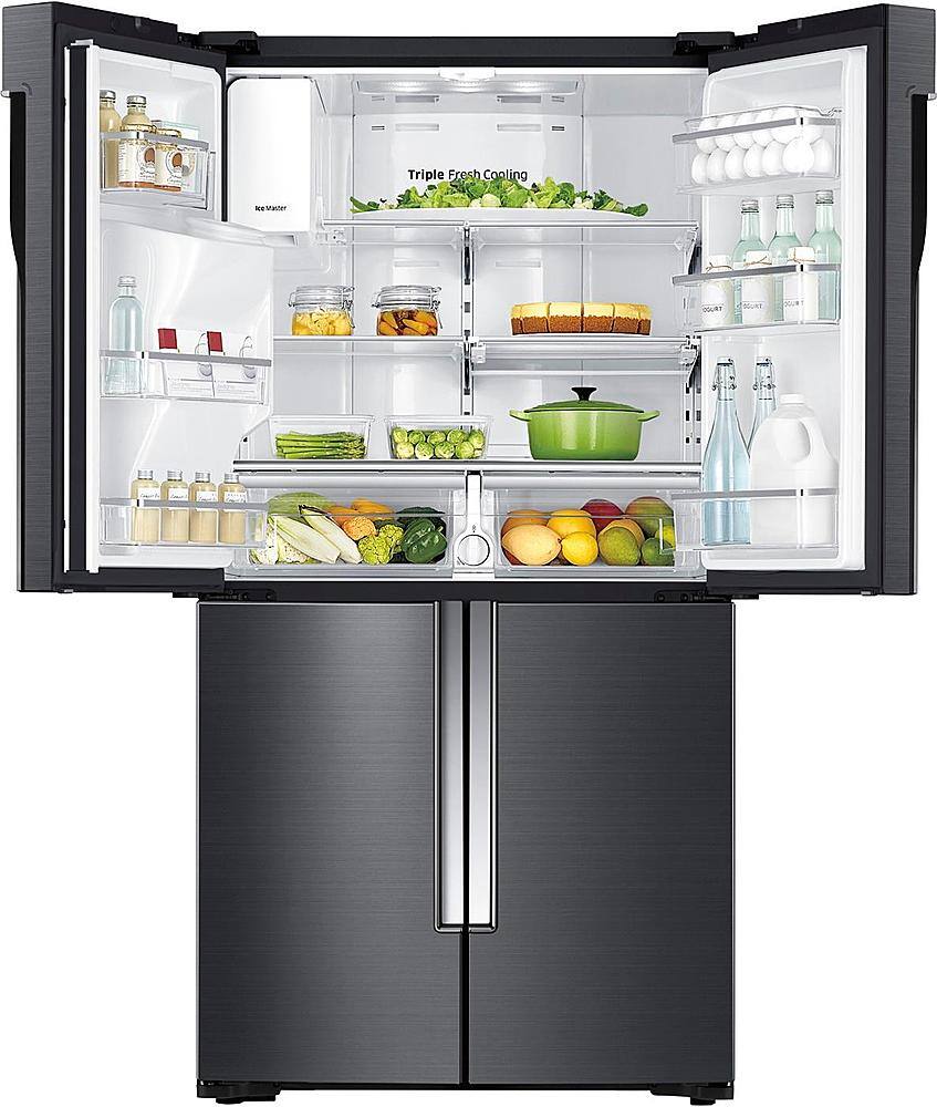 Alt View 11. Samsung - 22.5 cu. ft. 4-Door Flex French Door Counter Depth Refrigerator with Convertible Zone - Black stainless steel.