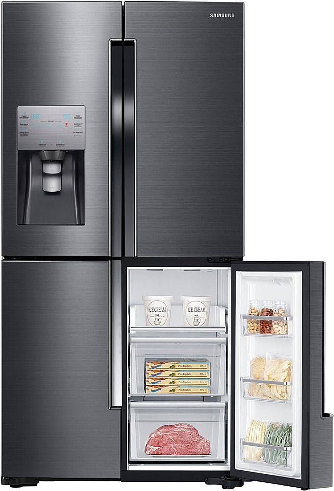 Alt View 13. Samsung - 22.5 cu. ft. 4-Door Flex French Door Counter Depth Refrigerator with Convertible Zone - Black stainless steel.
