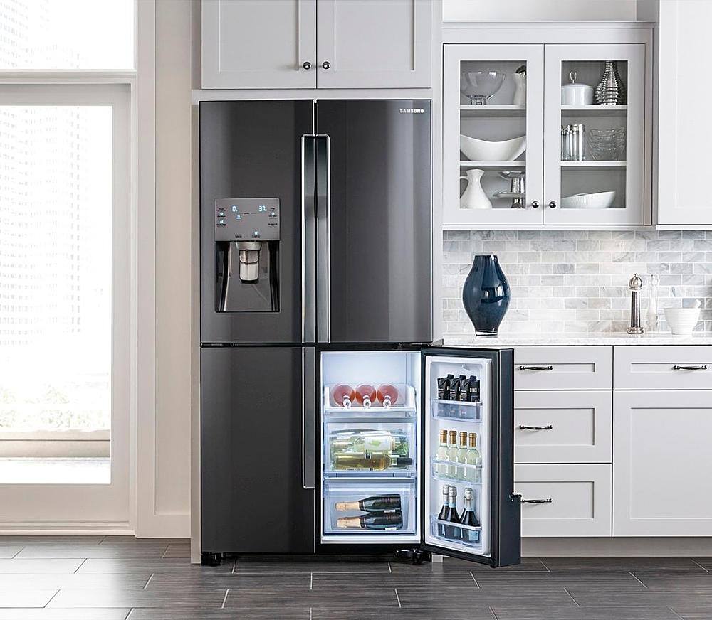 Alt View 19. Samsung - 22.5 cu. ft. 4-Door Flex French Door Counter Depth Refrigerator with Convertible Zone - Black stainless steel.