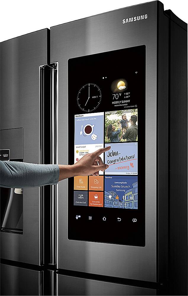 Alt View 12. Samsung - Family Hub 22.08 Cu. Ft. Counter-Depth 4-Door Flex Smart French Door Refrigerator - Black stainless steel.