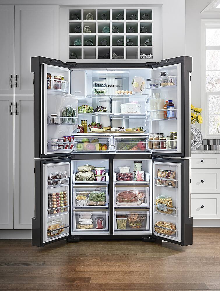 Alt View 15. Samsung - Family Hub 22.08 Cu. Ft. Counter-Depth 4-Door Flex Smart French Door Refrigerator - Black stainless steel.
