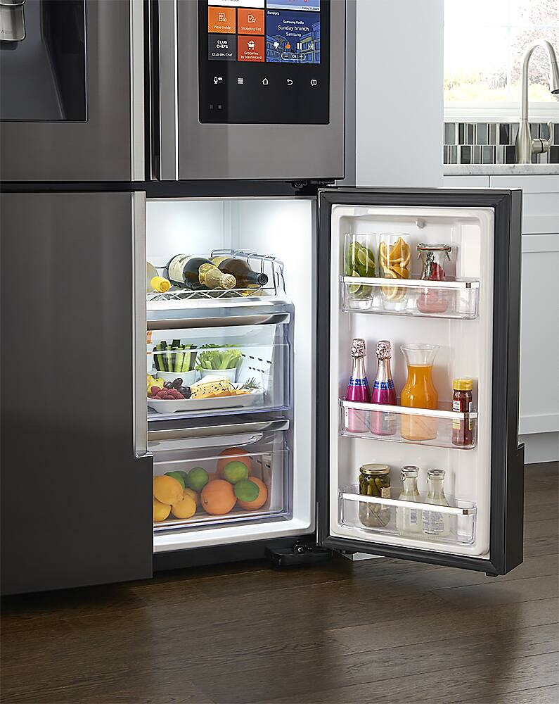 Alt View 18. Samsung - Family Hub 22.08 Cu. Ft. Counter-Depth 4-Door Flex Smart French Door Refrigerator - Black stainless steel.