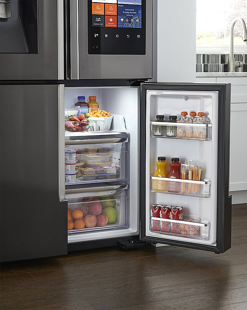 Alt View 19. Samsung - Family Hub 22.08 Cu. Ft. Counter-Depth 4-Door Flex Smart French Door Refrigerator - Black stainless steel.