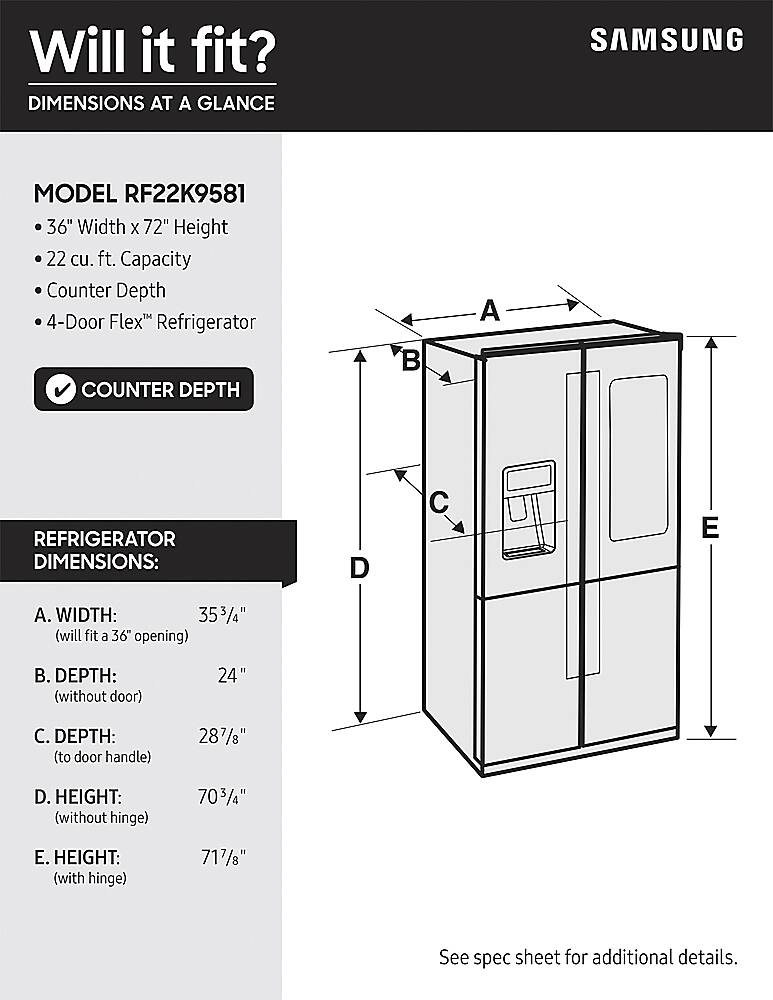 Alt View 20. Samsung - Family Hub 22.08 Cu. Ft. Counter-Depth 4-Door Flex Smart French Door Refrigerator - Black stainless steel.