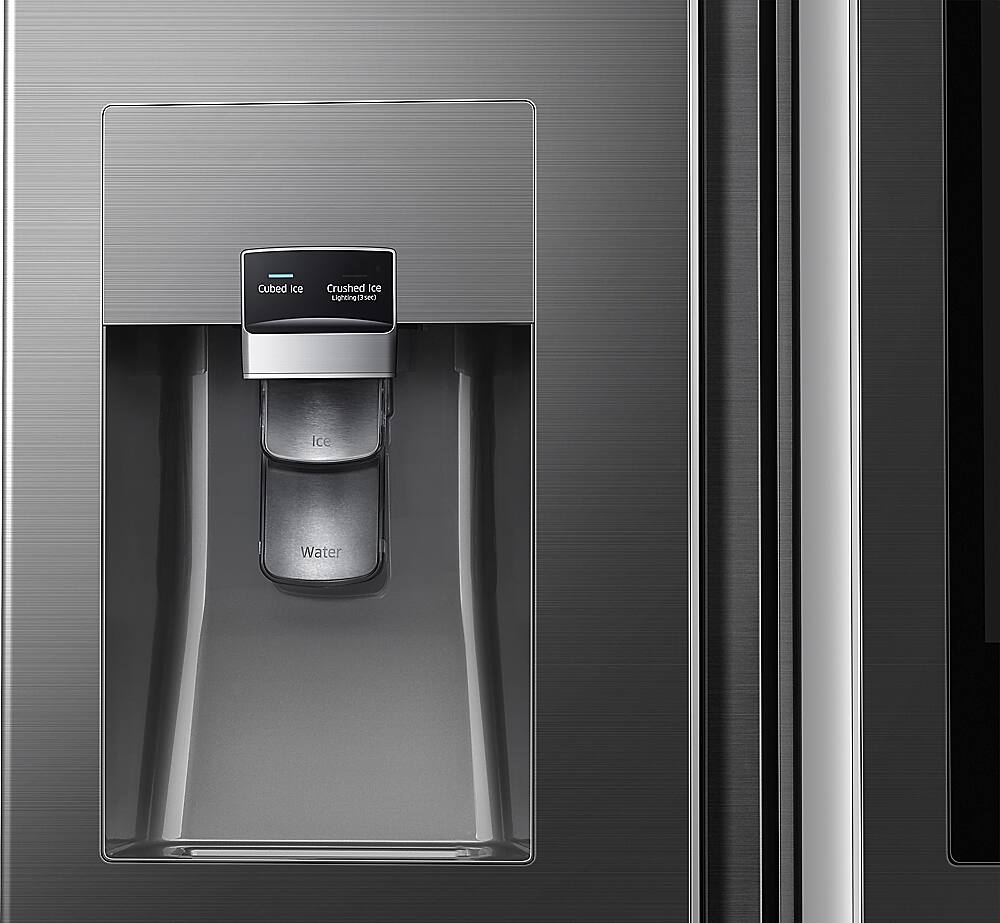 Alt View 4. Samsung - Family Hub 22.08 Cu. Ft. Counter-Depth 4-Door Flex Smart French Door Refrigerator - Black stainless steel.