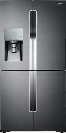 Front. Samsung - 28.1 Cu. Ft. 4-Door Flex French Door Fingerprint Resistant Refrigerator - Black stainless steel.