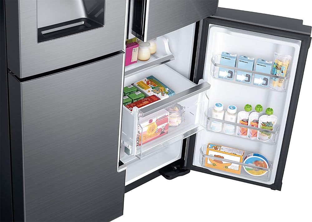 Alt View 12. Samsung - 28.1 Cu. Ft. 4-Door Flex French Door Fingerprint Resistant Refrigerator - Black stainless steel.