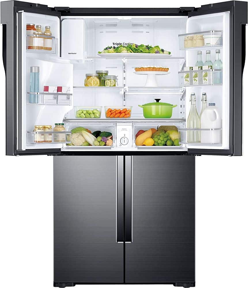 Alt View 1. Samsung - 28.1 Cu. Ft. 4-Door Flex French Door Fingerprint Resistant Refrigerator - Black stainless steel.