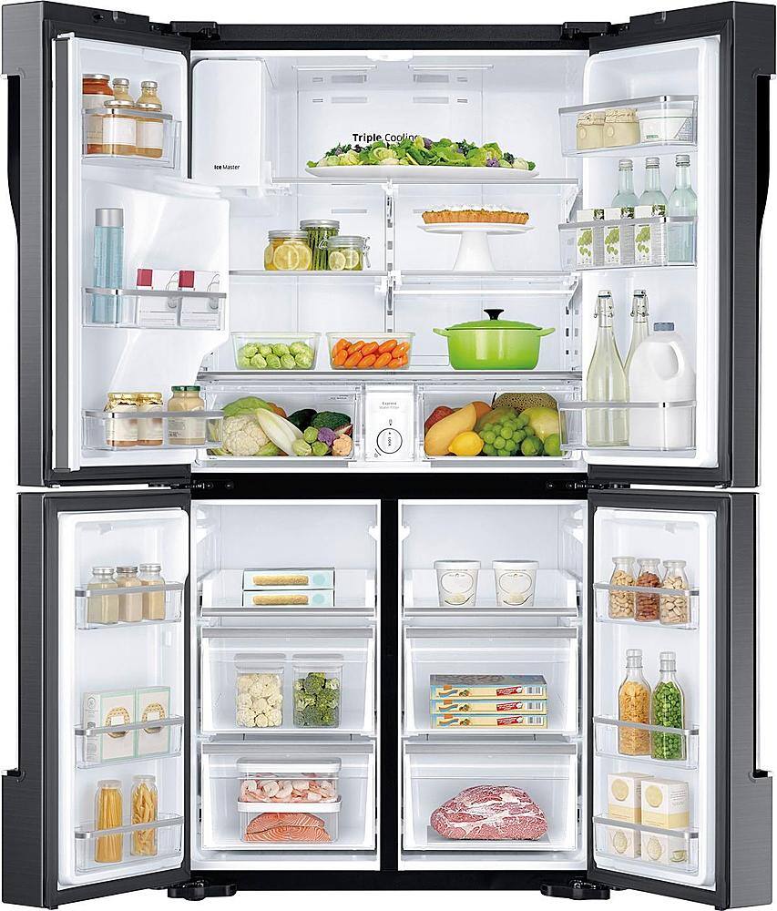 Alt View 4. Samsung - 28.1 Cu. Ft. 4-Door Flex French Door Fingerprint Resistant Refrigerator - Black stainless steel.