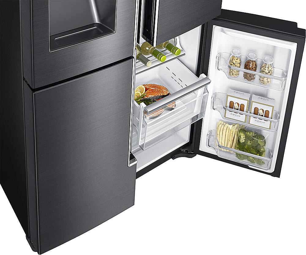 Alt View 12. Samsung - 22.1 Cu. Ft. 4-Door Flex French Door Counter-Depth Fingerprint Resistant Refrigerator with Food ShowCase - Black stainless steel.
