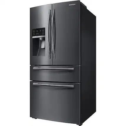 Front. Samsung - 24.73 Cu. Ft. 4-Door Flex French Door Fingerprint Resistant Refrigerator - Black stainless steel.