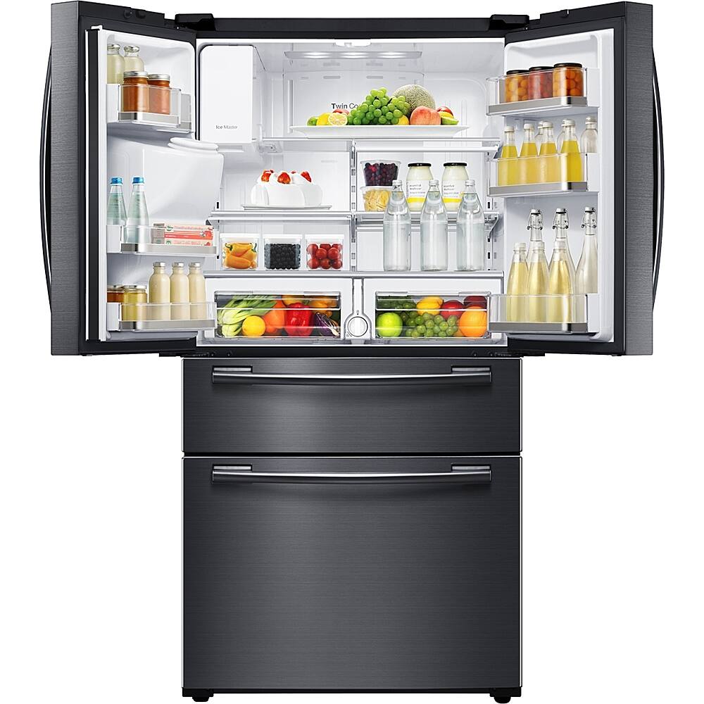 Alt View 3. Samsung - 24.73 Cu. Ft. 4-Door Flex French Door Fingerprint Resistant Refrigerator - Black stainless steel.