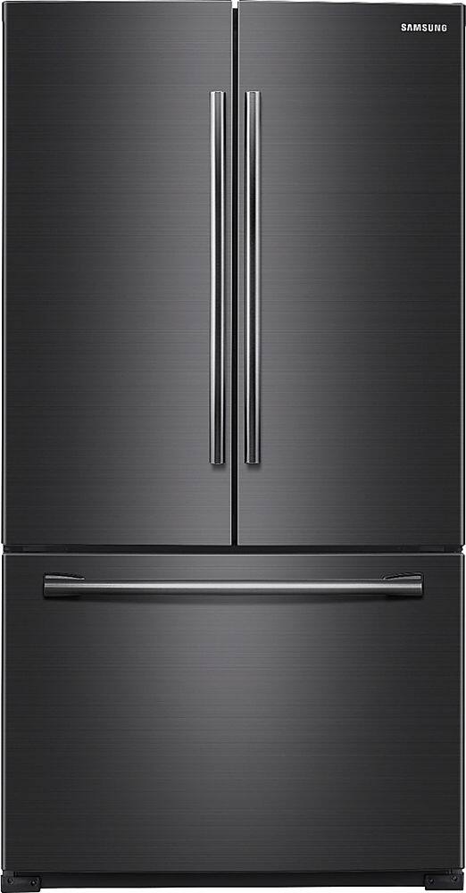 Front. Samsung - 25.5 Cu. Ft. French Door Fingerprint Resistant Refrigerator - Black stainless steel.