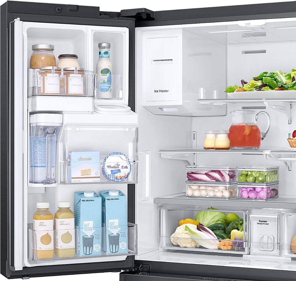 Alt View 19. Samsung - 22.6 cu. ft. 4-Door Flex French Door Counter Depth Refrigerator with FlexZone Drawer - Black stainless steel.