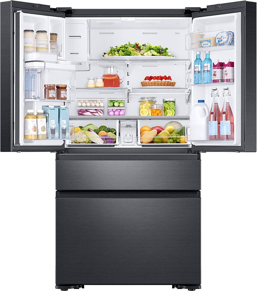 Alt View 1. Samsung - 22.6 cu. ft. 4-Door Flex French Door Counter Depth Refrigerator with FlexZone Drawer - Black stainless steel.