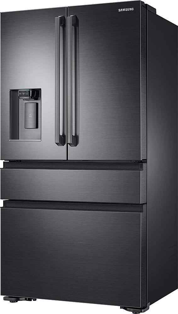 Left. Samsung - 22.7 Cu. Ft. 4-Door Flex French Door Counter-Depth  Fingerprint Resistant Refrigerator - Black stainless steel.