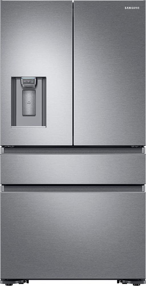 Front. Samsung - 22.6 cu. ft. 4-Door Flex French Door Counter Depth Refrigerator with FlexZone Drawer - Stainless steel.