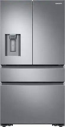 Front. Samsung - 22.6 cu. ft. 4-Door Flex French Door Counter Depth Refrigerator with FlexZone Drawer - Stainless steel.