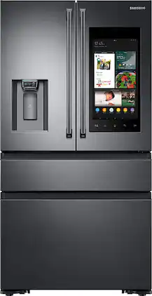 Samsung - Family Hub 22.2 Cu. Ft. 4-Door French Door Counter-Depth Fingerprint Resistant Refrigerator - Black Stainless Steel