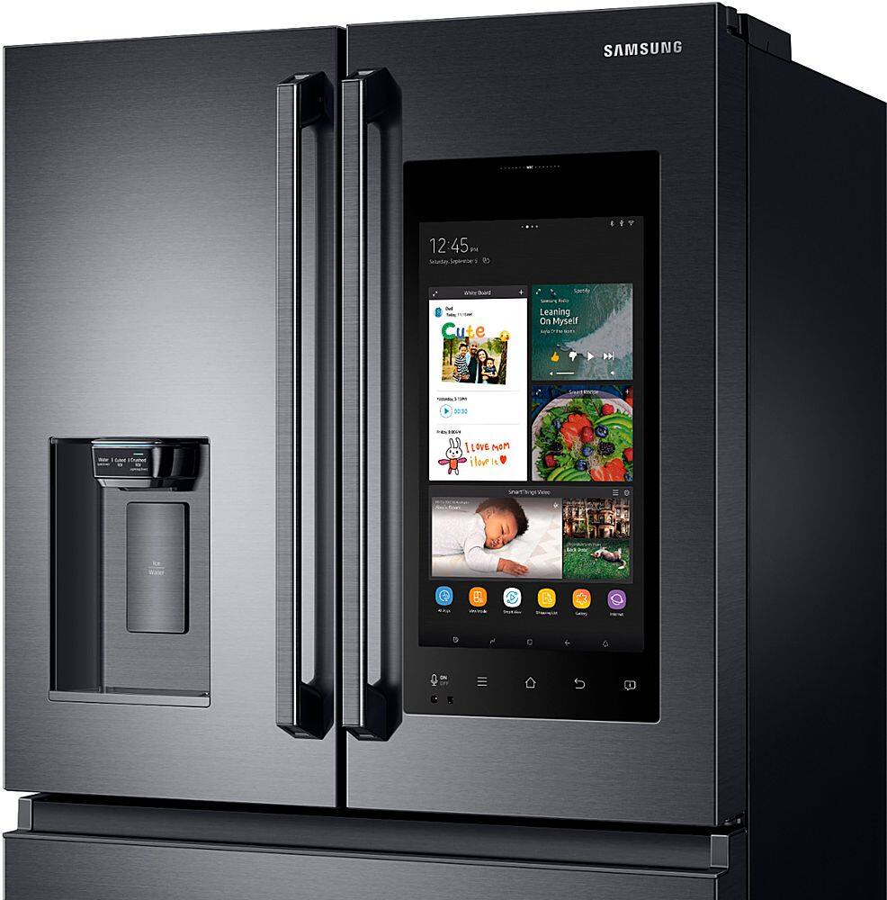 Alt View 17. Samsung - Family Hub 22.2 Cu. Ft. 4-Door French Door Counter-Depth Fingerprint Resistant Refrigerator - Black stainless steel.