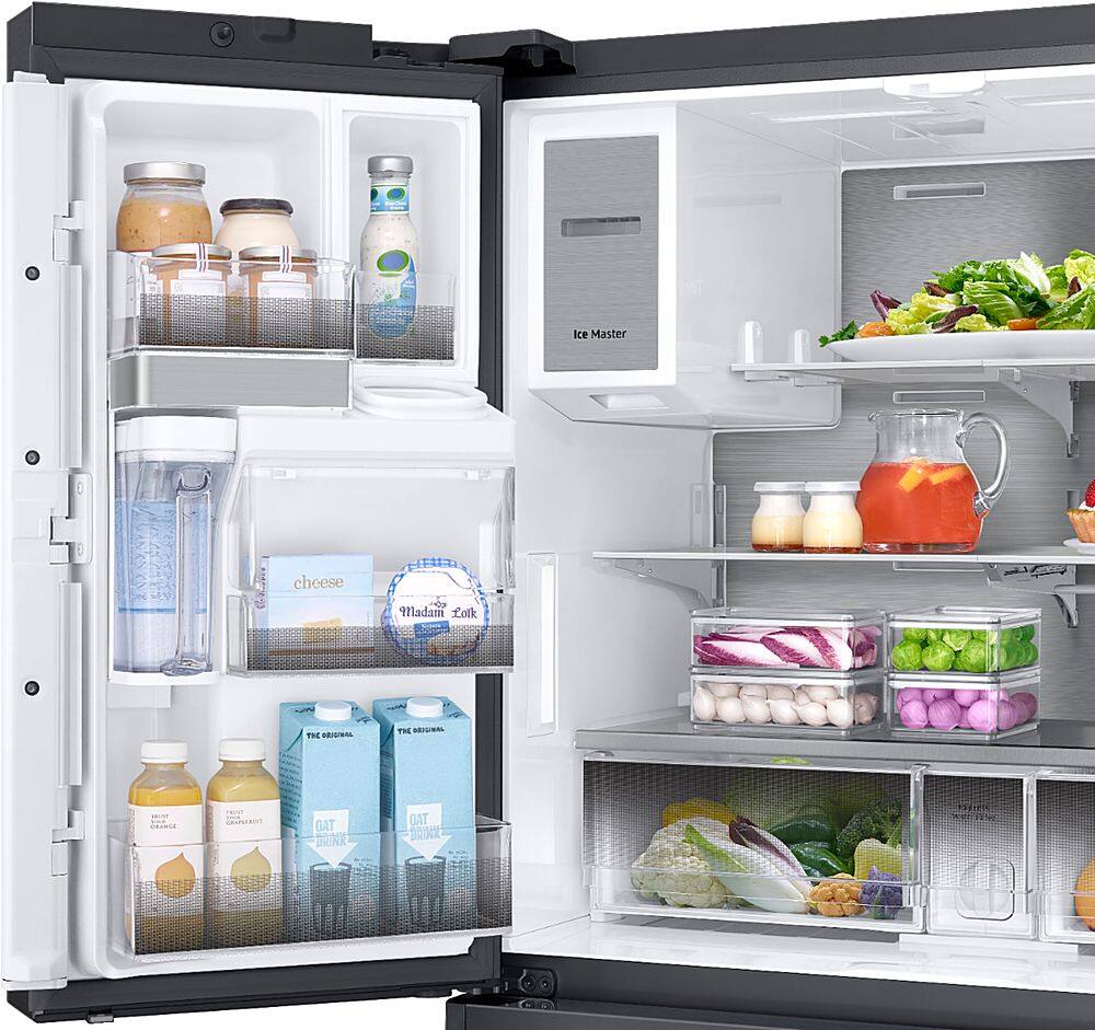 Alt View 20. Samsung - Family Hub 22.2 Cu. Ft. 4-Door French Door Counter-Depth Fingerprint Resistant Refrigerator - Black stainless steel.