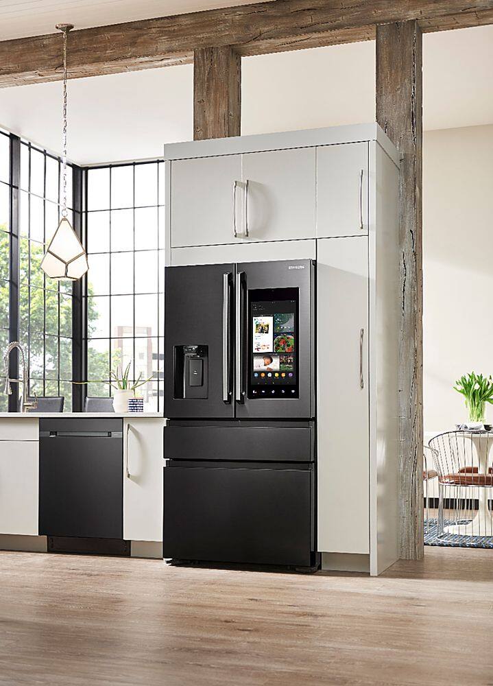 Alt View 21. Samsung - Family Hub 22.2 Cu. Ft. 4-Door French Door Counter-Depth Fingerprint Resistant Refrigerator - Black stainless steel.